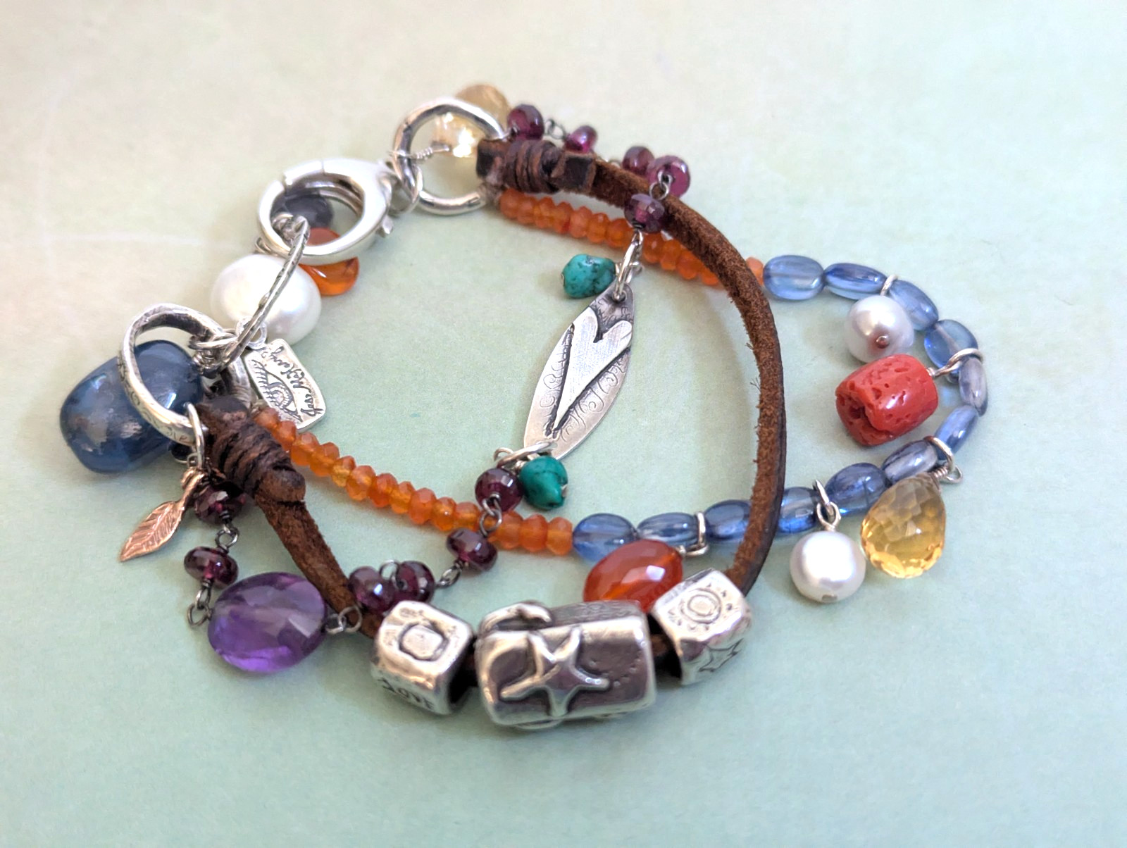 Jes MaHarry Sundance Catalog "Pacific Highway" Mixed Gemstone Sterling Bracelet