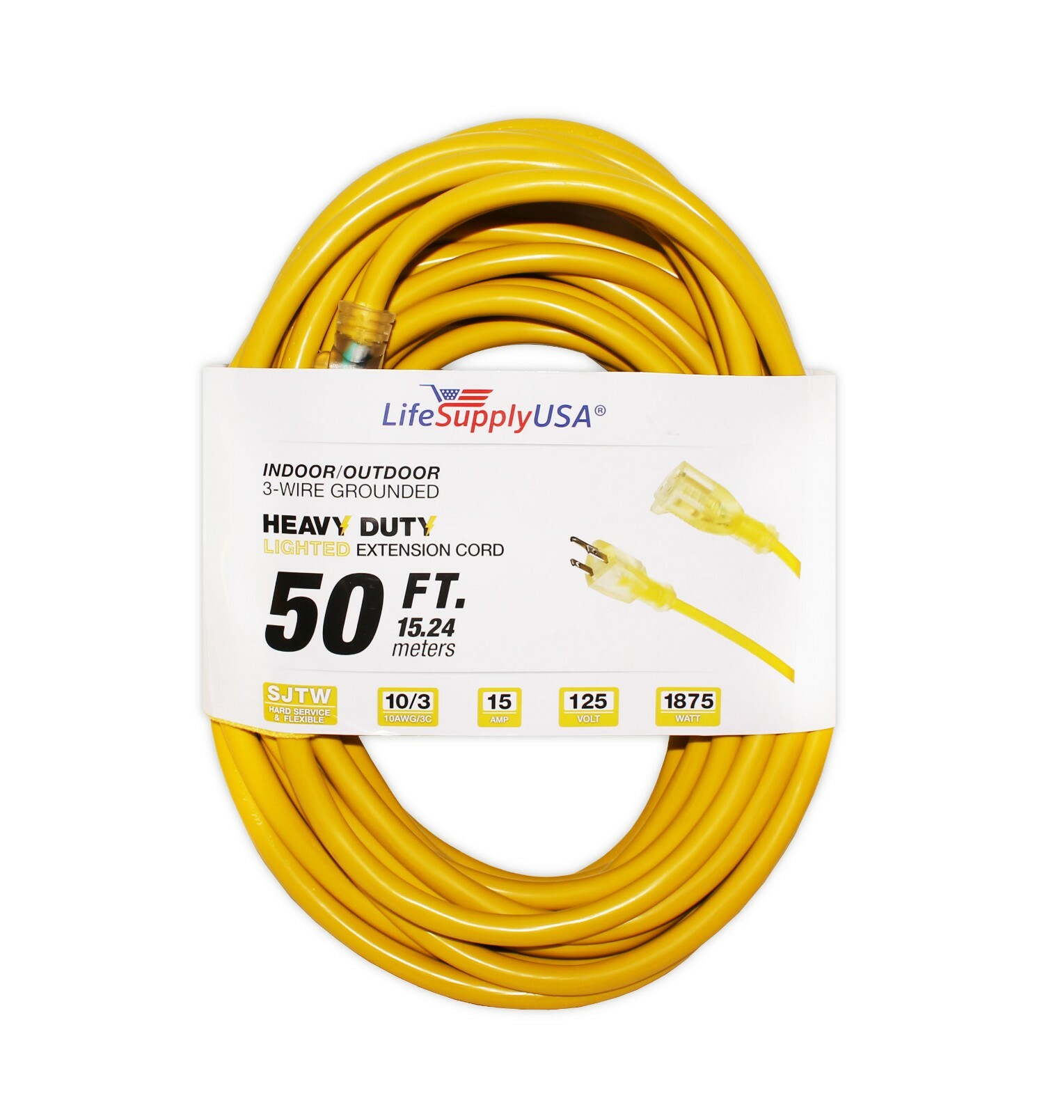 10/3 300V SJTW LIGHTED 15A Extension Cord - 3 6 10 25 50 75 100 200 ft foot feet