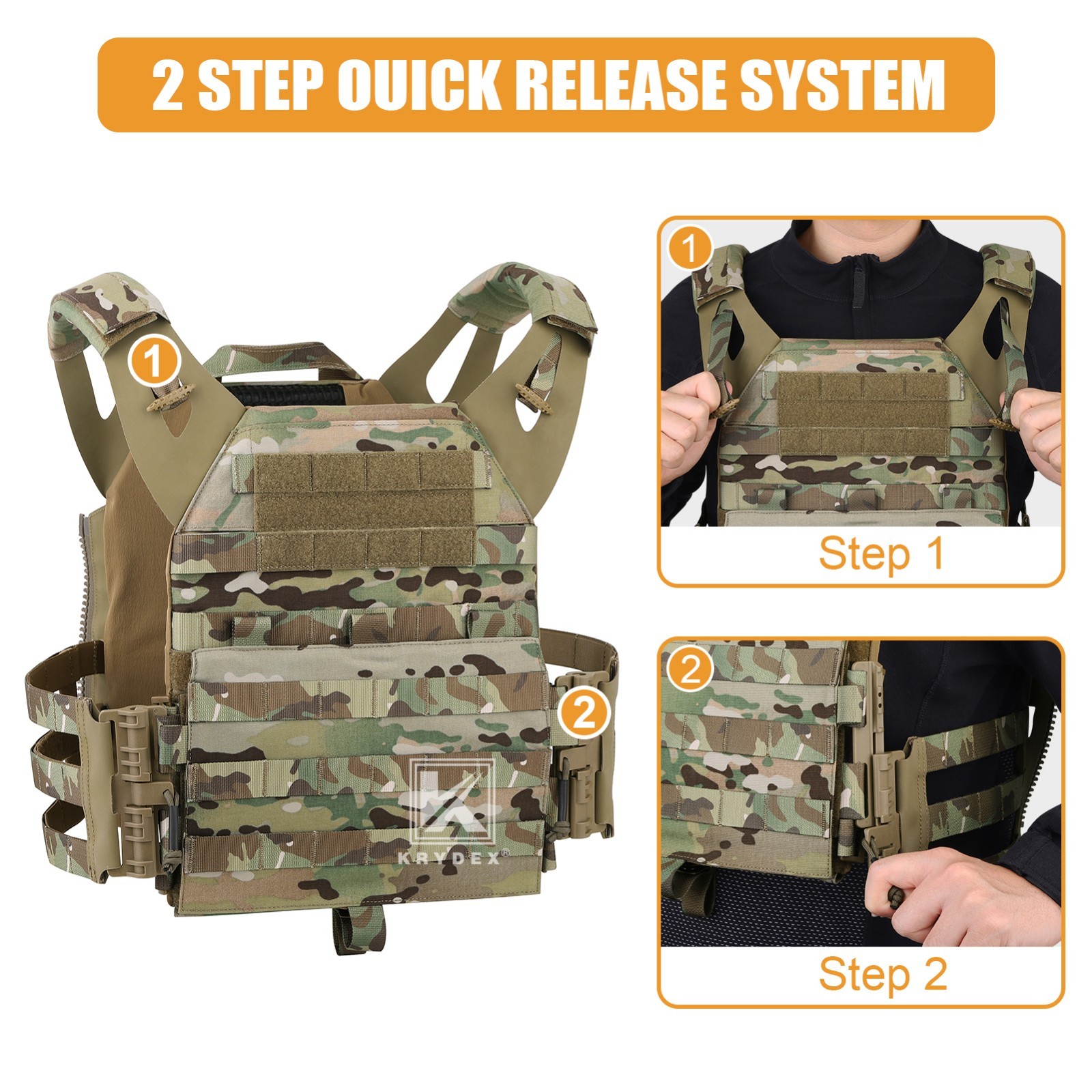 KRYDEX JPC2.0 Tactical Plate Carrier MOLLE Panel Quick Release Vest Camouflag MC