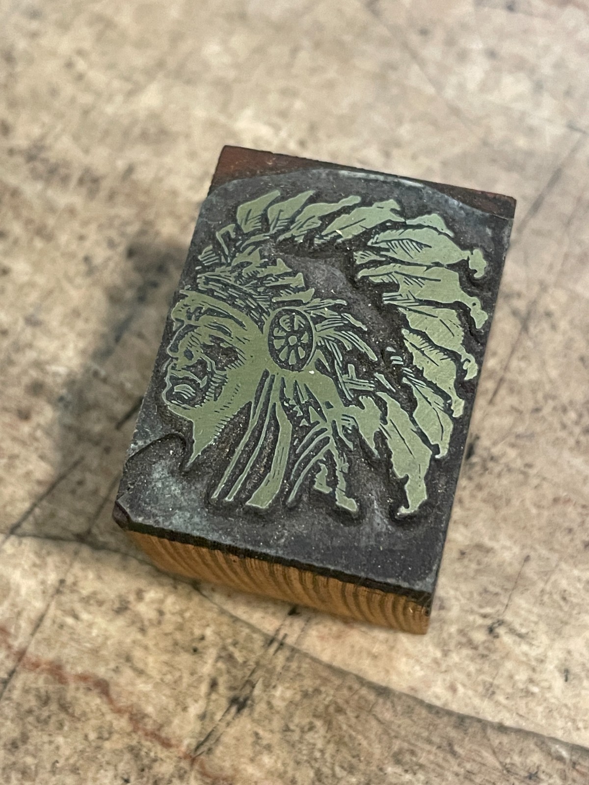 Printing Letterpress Printers Block Native American In Headdress (1123)