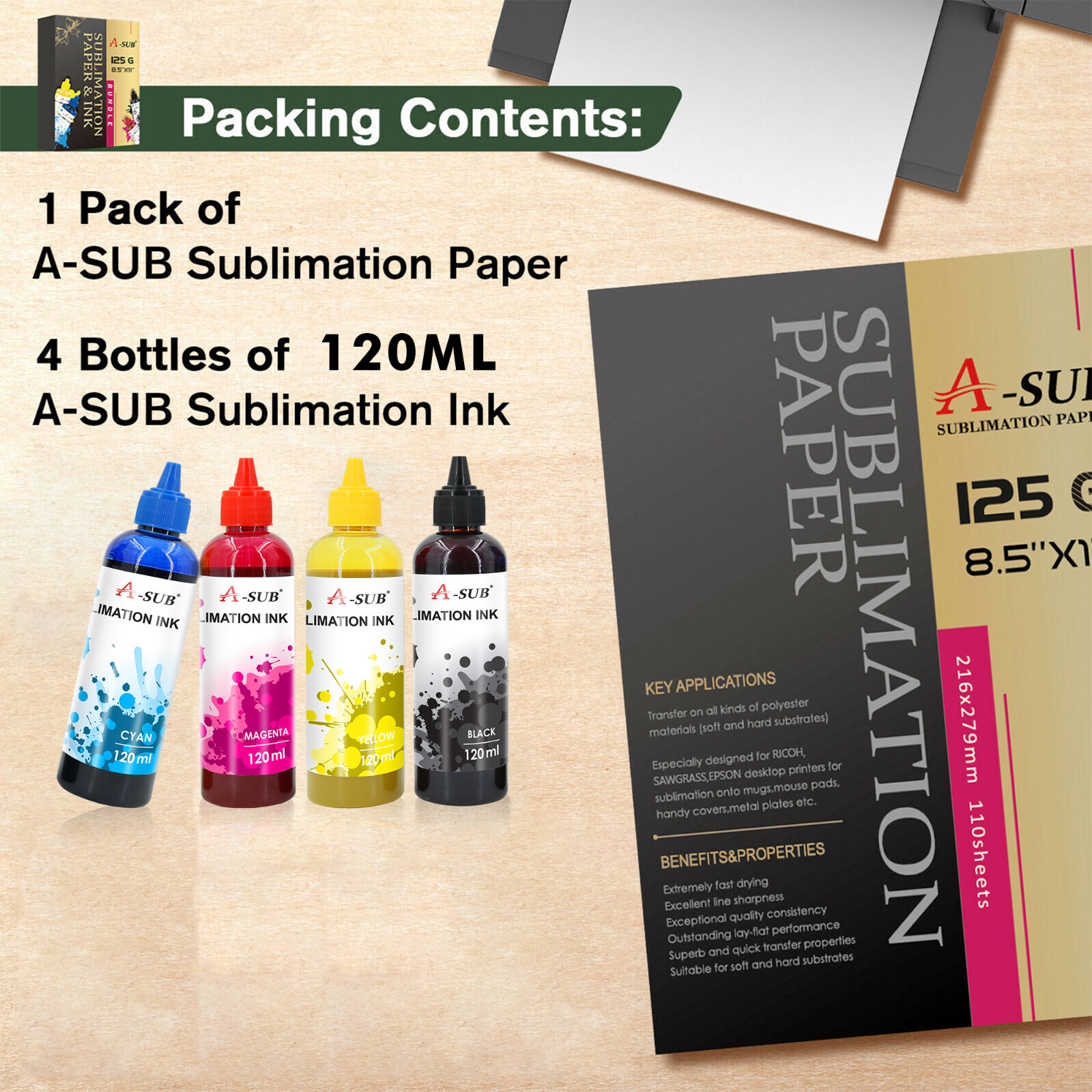 A-SUB Sublimation Starter Kit - A-SUB Sublimation Paper and Sublimation Ink