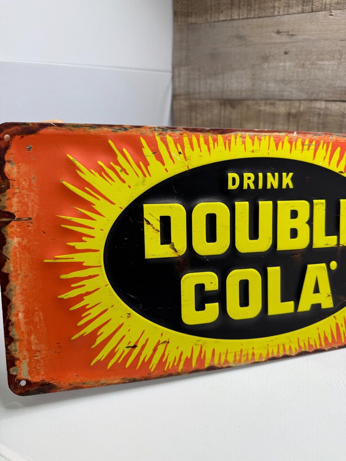 "DOUBLE COLA" EMBOSSED METAL ADVERTISING SIGN, (26"x 8") AWESOME SIGN