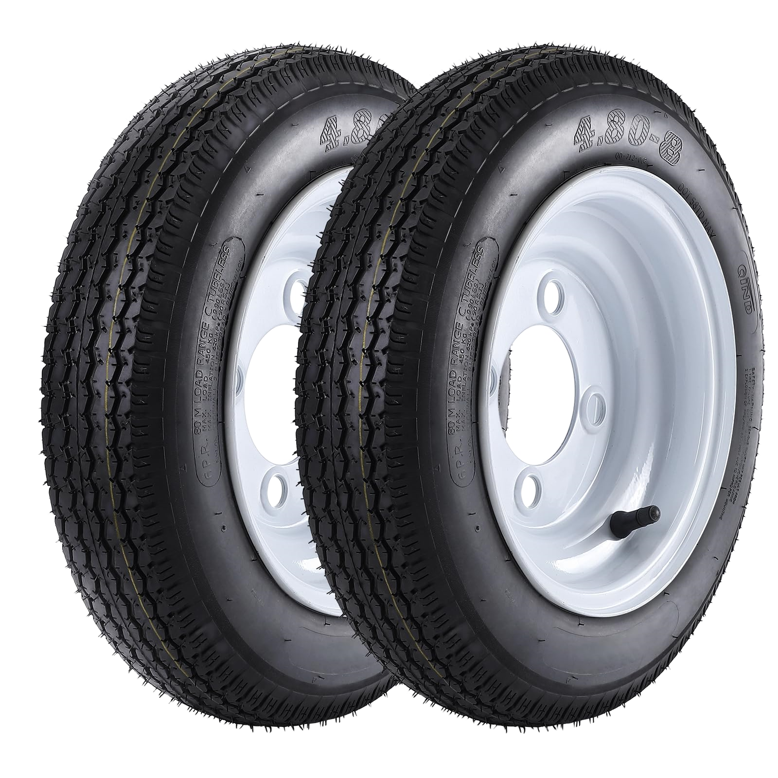 2PACK 4.80-8 Trailer Tires with Rims 4.80x8 480-8 6PR Load Range C, 4 Lug on 4"
