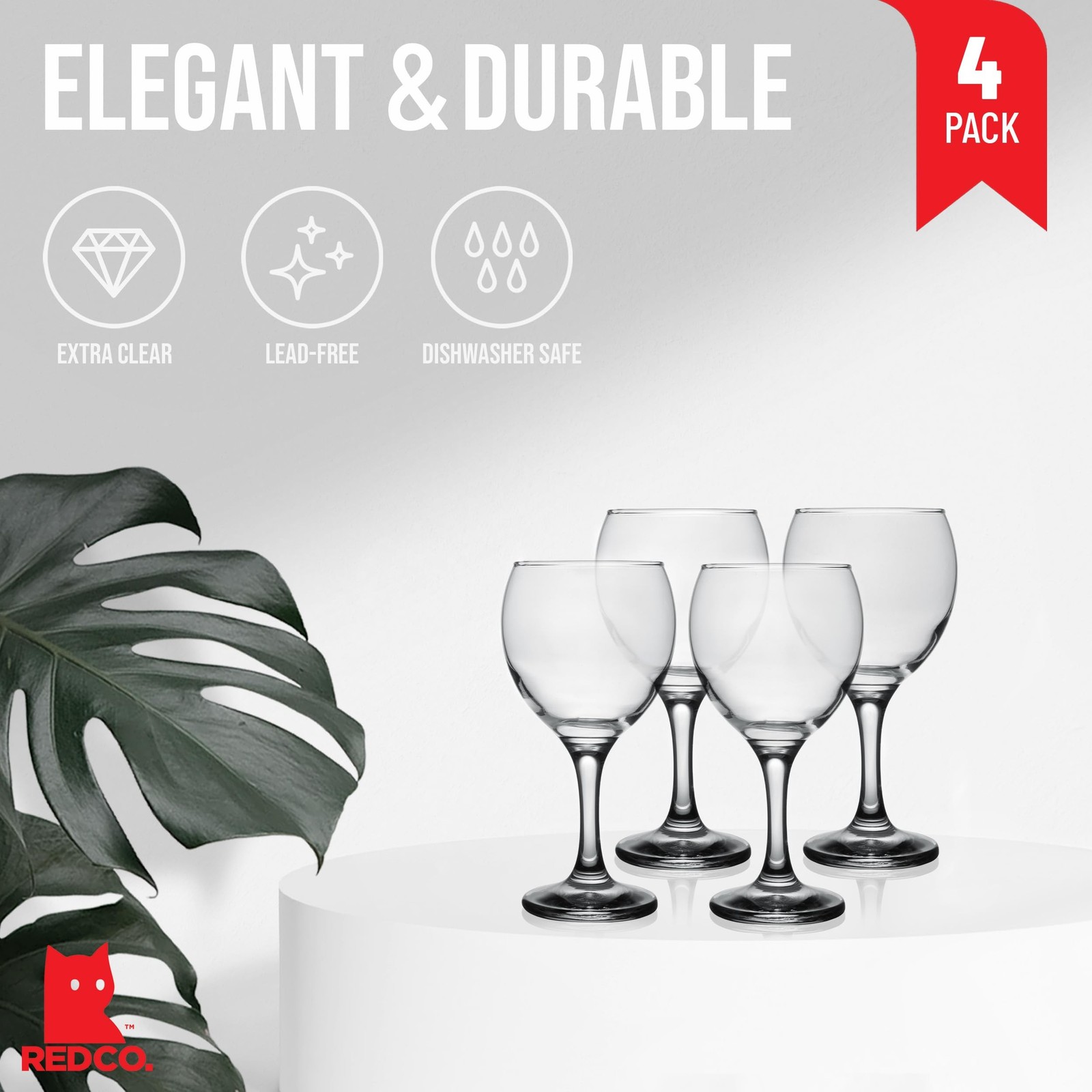 Red Co. Set of 4 Classic Glass 8.75 fl oz Stemmed All-Purpose White Wine Gobl...