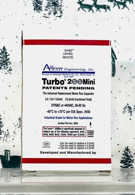 AmRad Turbo200 Mini Round Universal Run Capacitor  440/370Volts 2.5 to15 MFD