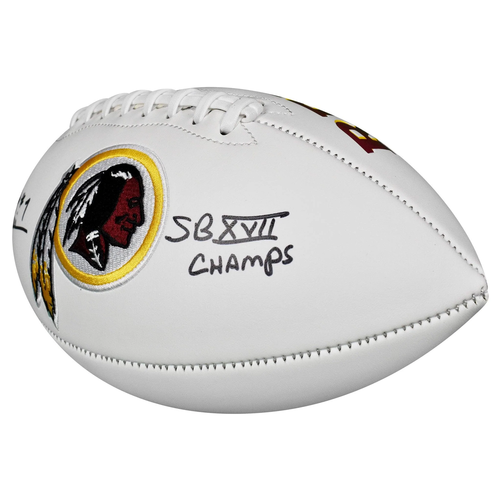 Joe Theismann Signed SB XVII Champs Inscription Washington Redskins Logo Footbal
