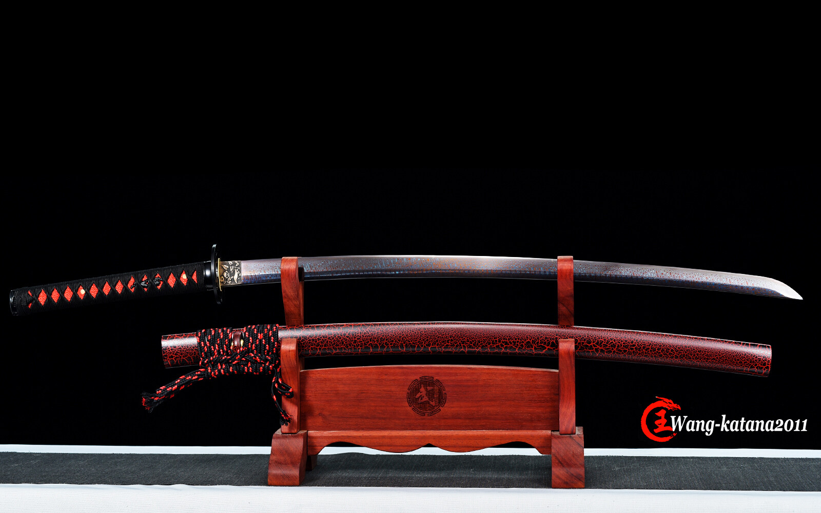Unique Red&Blue Damascus Folded T1095 Steel Katana Japanese Samurai Sharp Sword