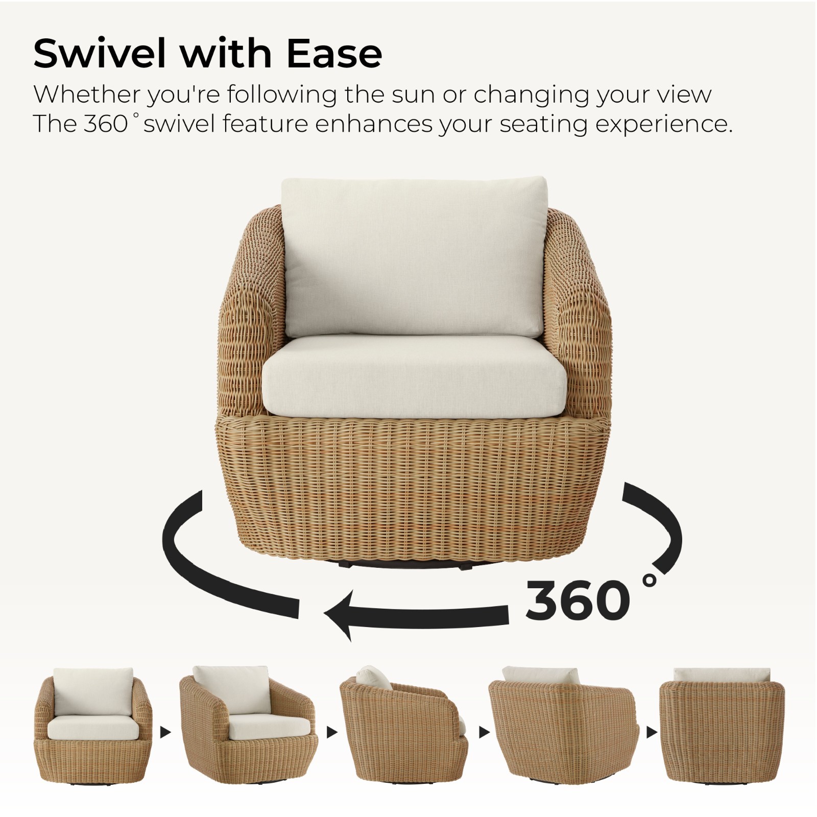 CHITA Patio Wicker 360° Swivel Chairs w/ Removable Cushion Backyard Rattan Chair