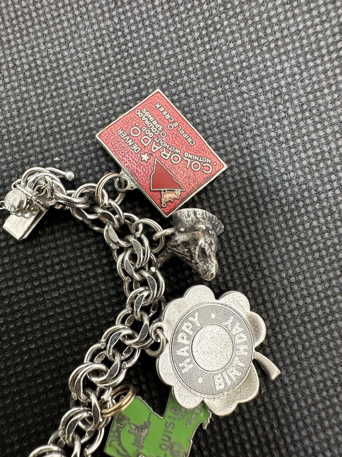 Vintage Sterling Silver Charm Bracelet Longhorns Wagon States 1960’s