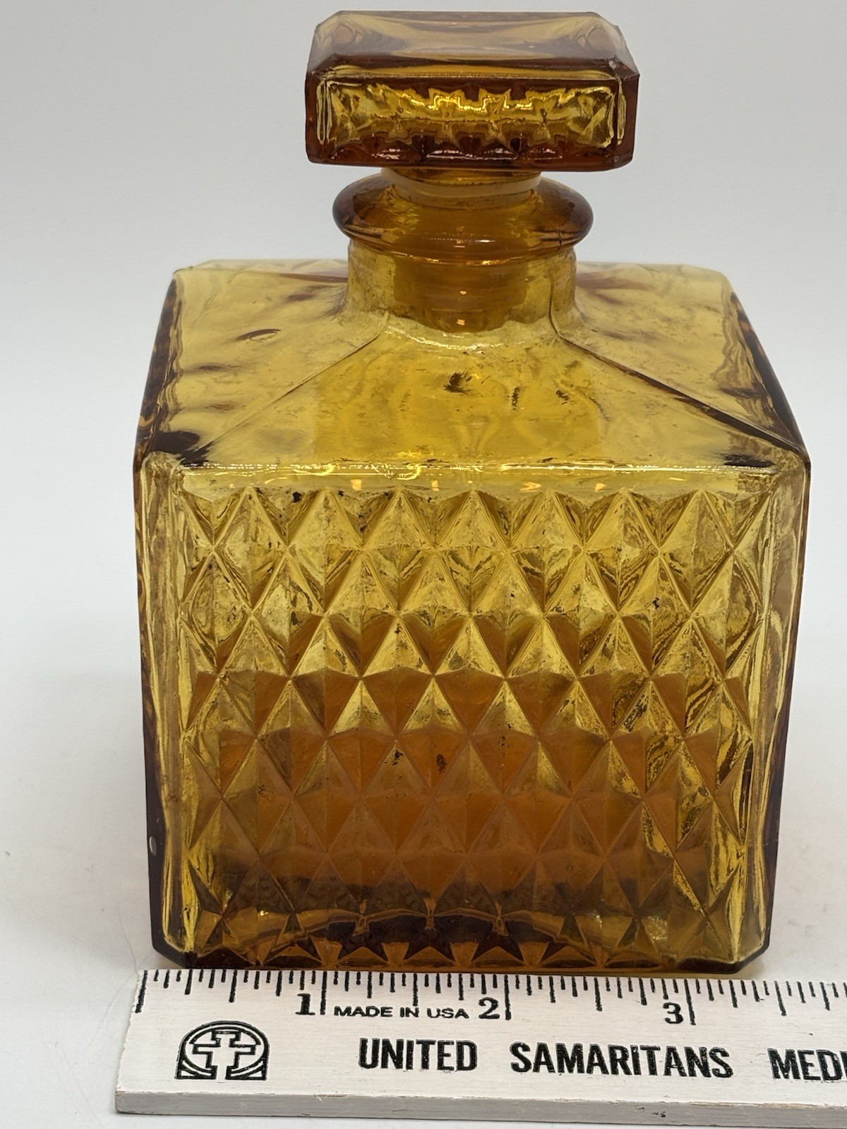 Vintage 1970’s Amber Glass Decanter/ Barware Home Decor 5”