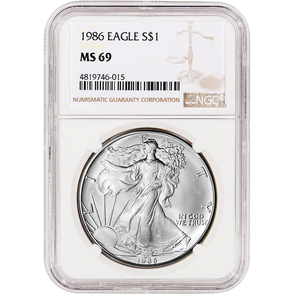 1986 American Silver Eagle Coin - NGC MS69