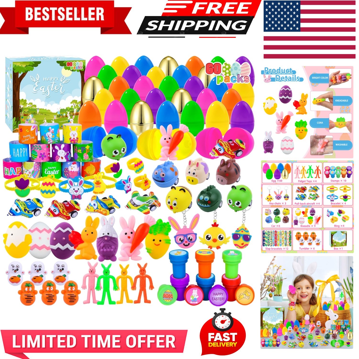 60PACK Pre Filled Easter Eggs with Party Favors Assortment Bulk,Easter Party ...