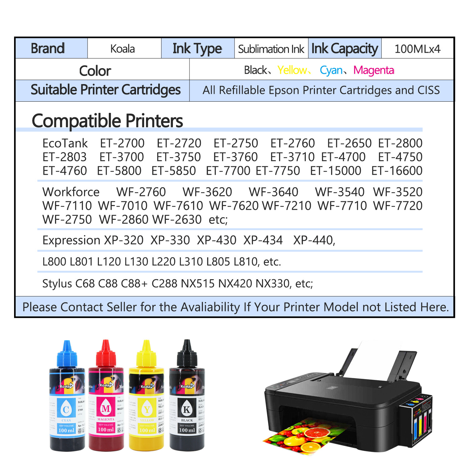 600ML Koala Sublimation Ink for Epson 2720 2760 2800 2803 2850 4800 15000 ecotan
