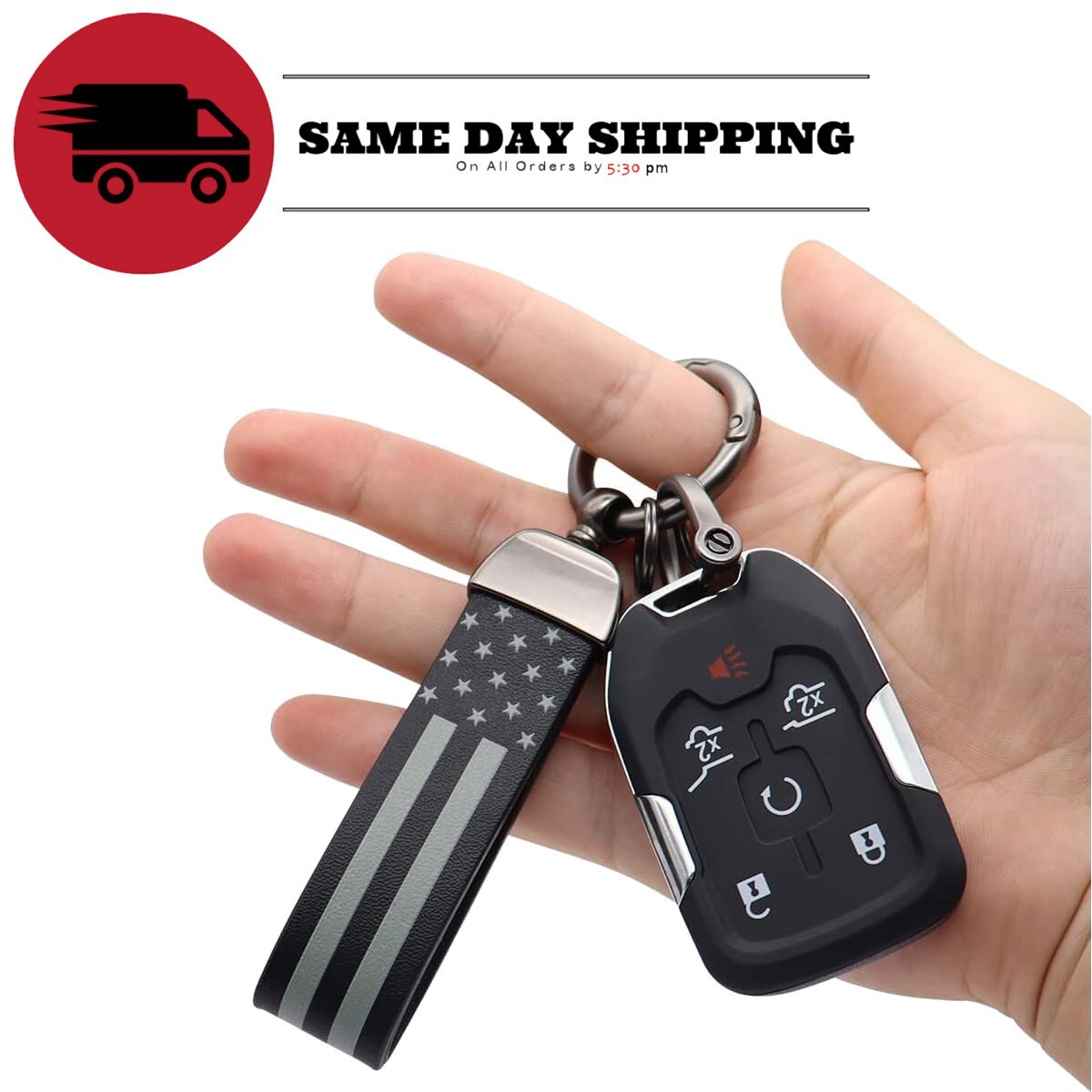 Leather American USA Flag Car Keychain with Zinc Alloy Ring, Tactical Keychain