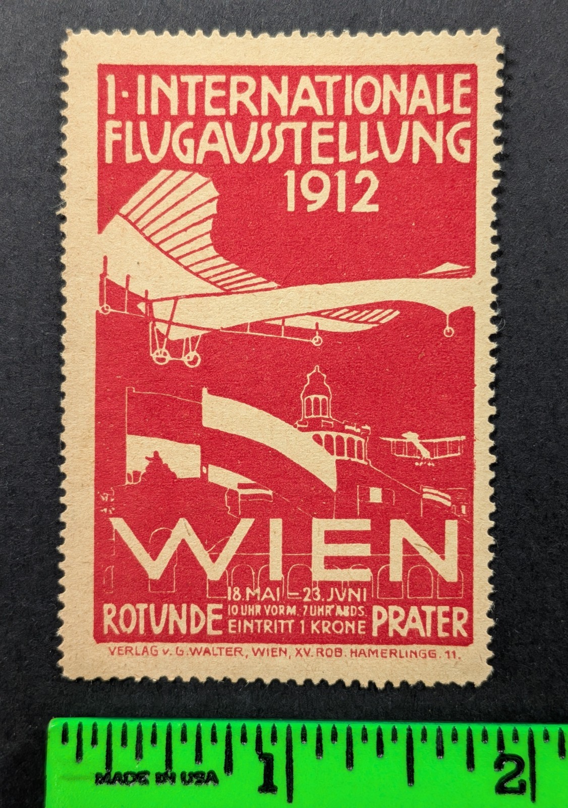 Vintage 1912 First International Air Show German Poster Stamp