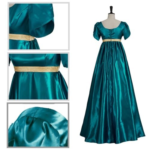 Satin Regency Dresses Victorian Dress 1700s vintage ball Medium Malachite Green