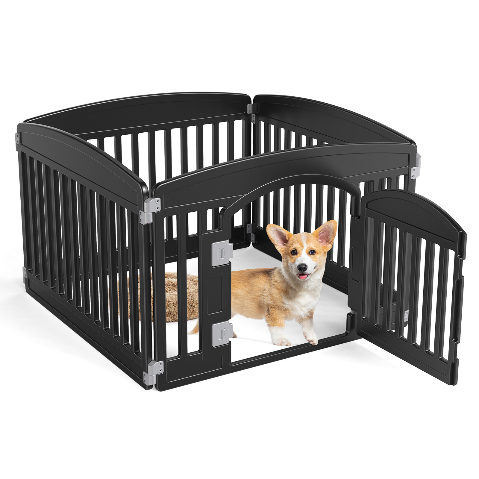 Dog Playpen Plastic Pet Playpen 4/6 Panel 24in Lockable Sliding Door Suction Cup