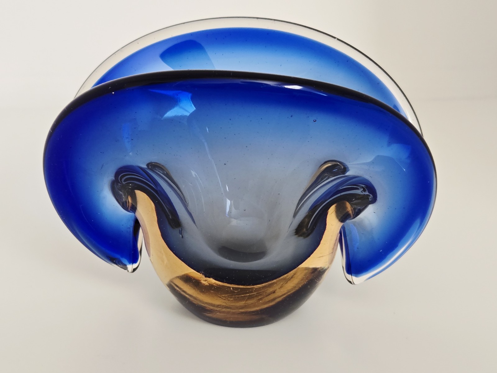 VTG Murano Sommerso Flavio Poli Seguso? Glass Clam Shell Sculpture Bowl 3 1/4" T