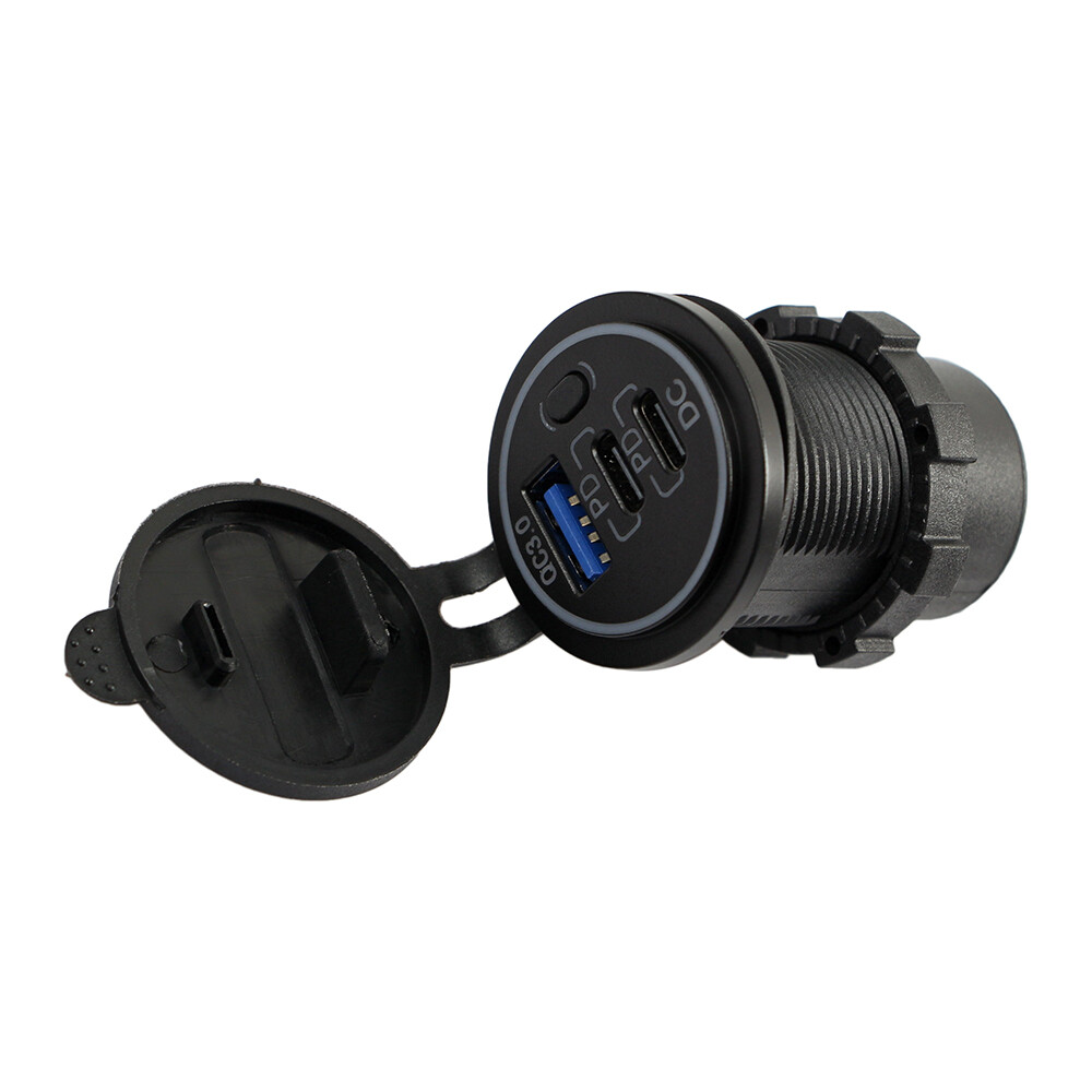 12V-24V QC3.0 + PD USB C Car Fast Charger Power Socket Outlet for Boat RV Marine