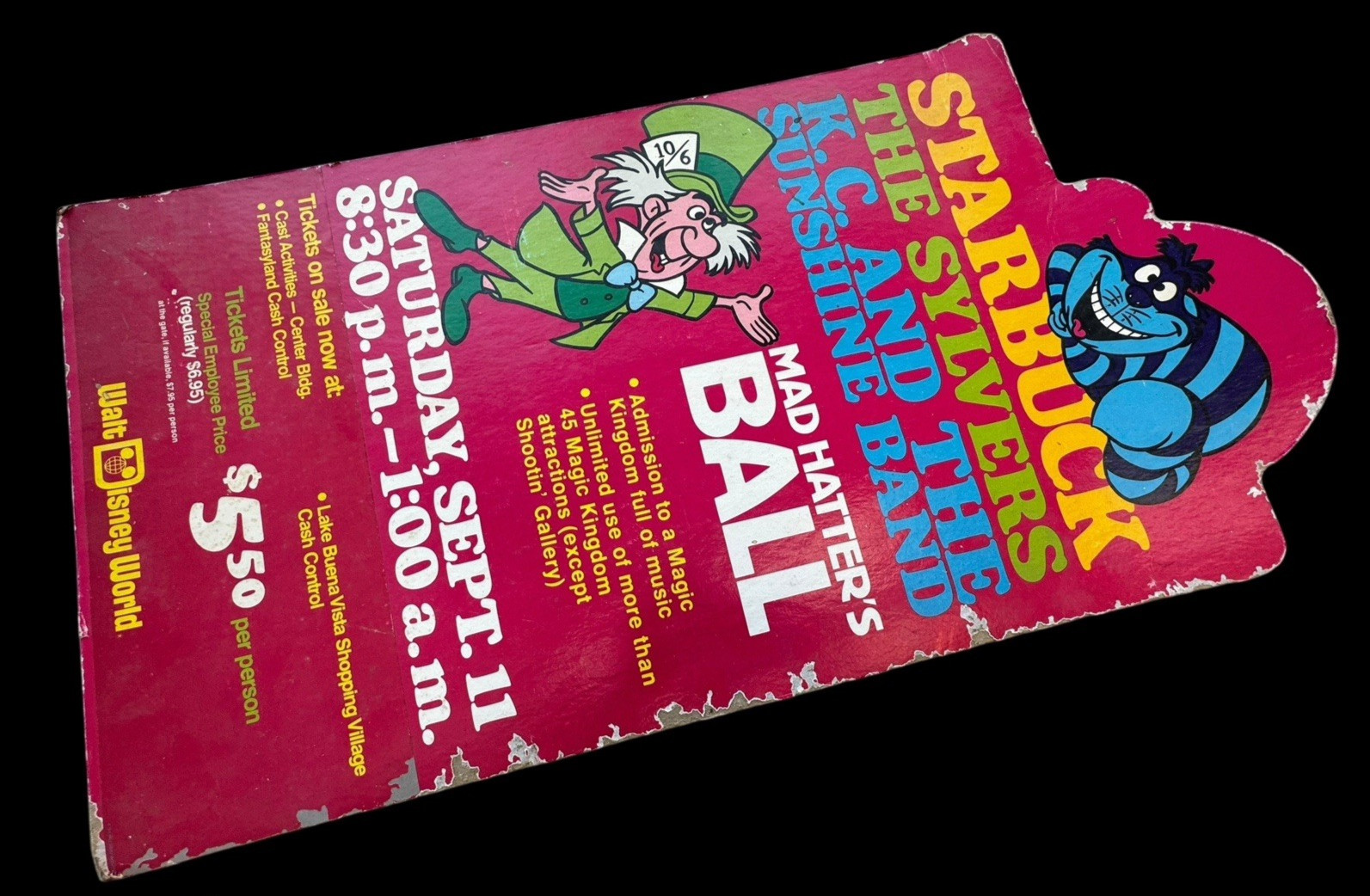 Rare Disney Mad Hatter's Ball Display Sign Strabuck Sylvers KC Sunshine Band 29"