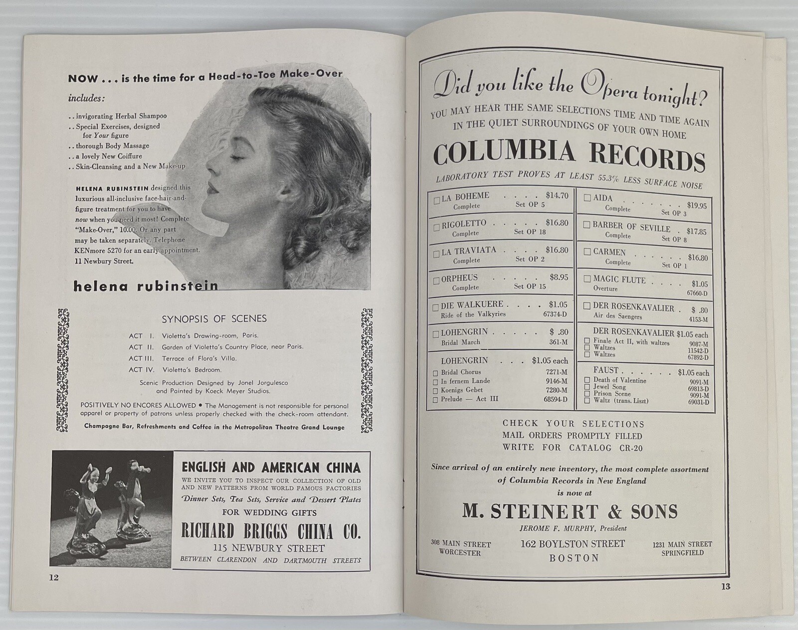 c1940s 1942 Metropolitan Opera Boston MASS Vintage Program w/ VTG Advertisements