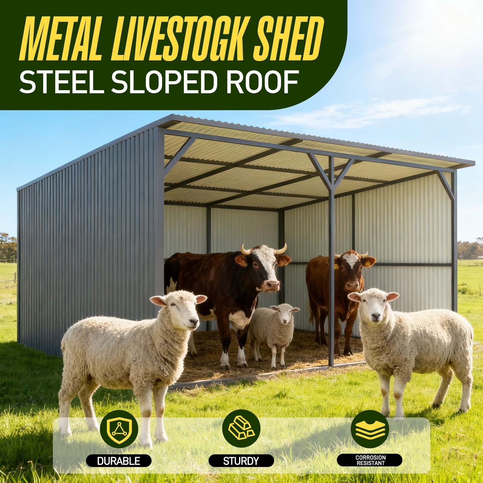 Winter 20'x12' Galvanized Metal Livestock Shelter Building for Farm FREE SHIPING