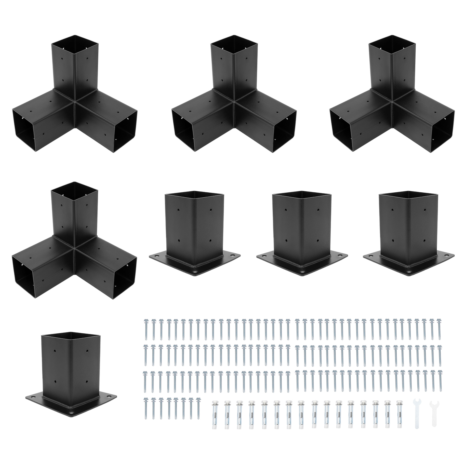 8PCS Black Powder Coated Pergola Brackets Kit 3-Way Right Angle Corner Bracket