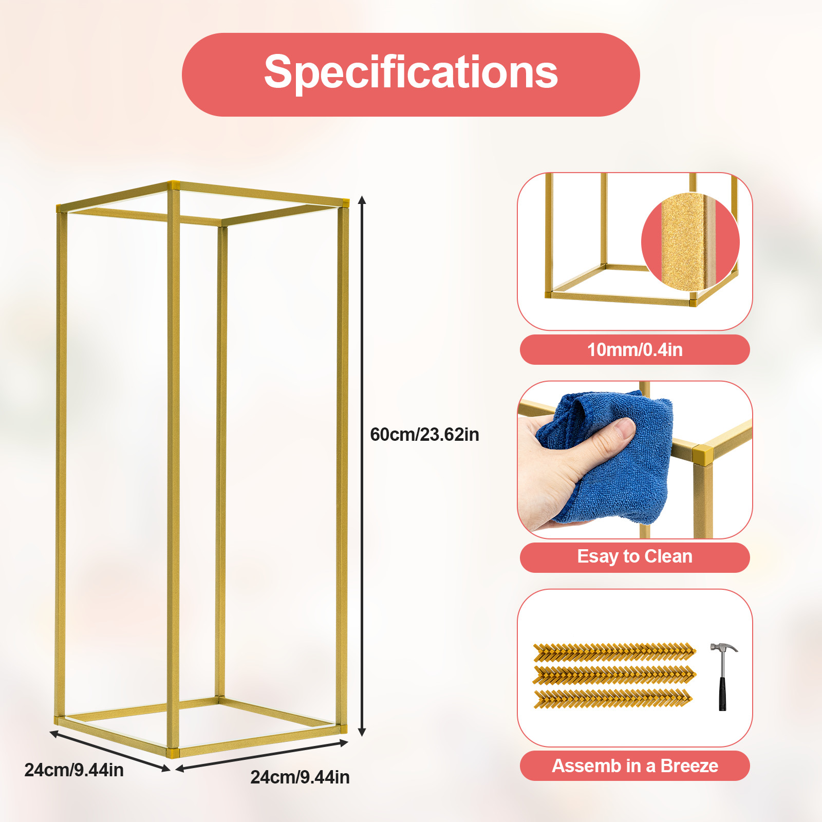 23.6in 10Pcs Tall Gold Metal Flower Stand for Wedding Table Centerpieces Decor