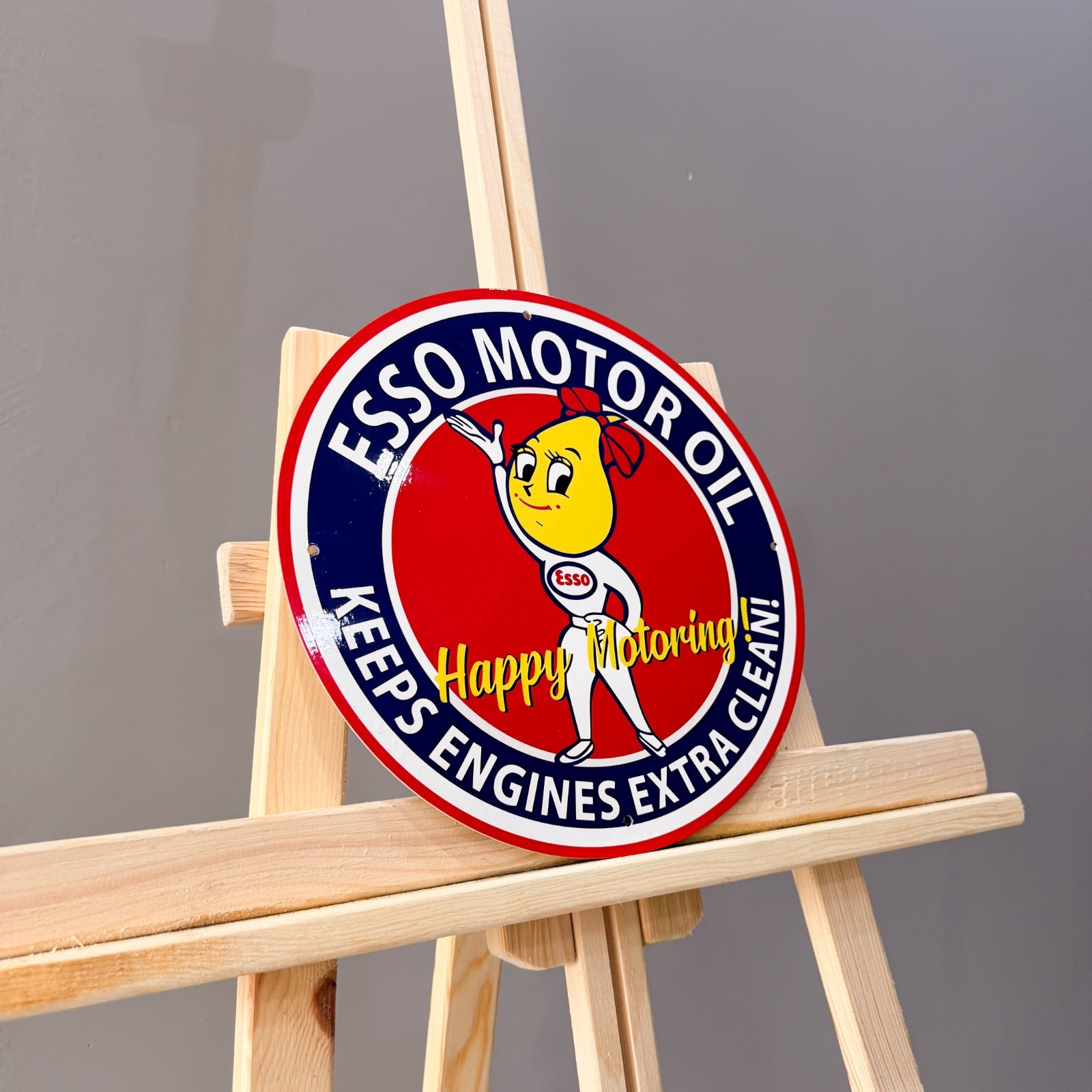 Esso Motor Oil Happy Motoring Female Mascot Metal Sign – 30 cm / 11.8”