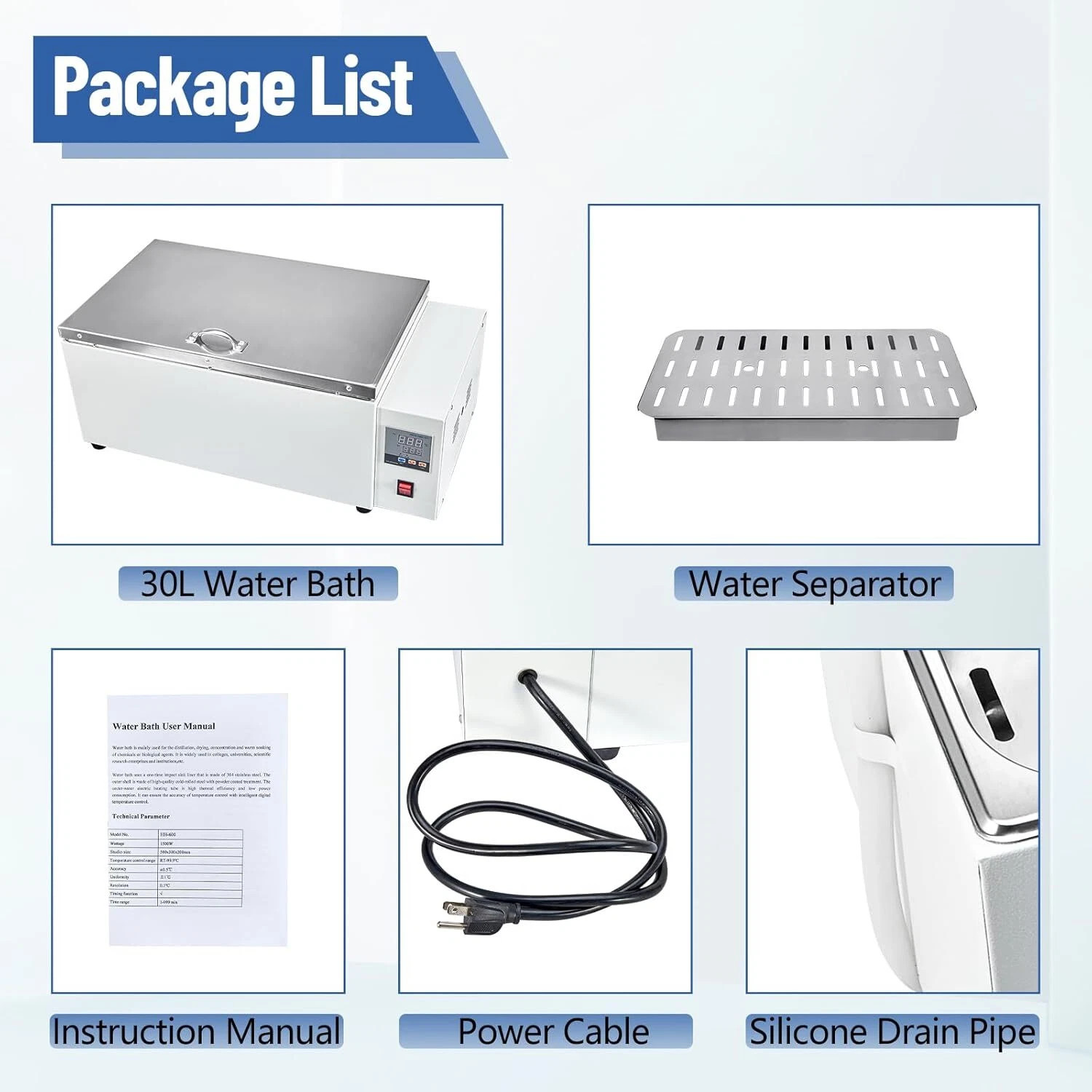 30L Water Bath Heating Lab Water Bath Digital Thermostatic Modules 304 Stainless