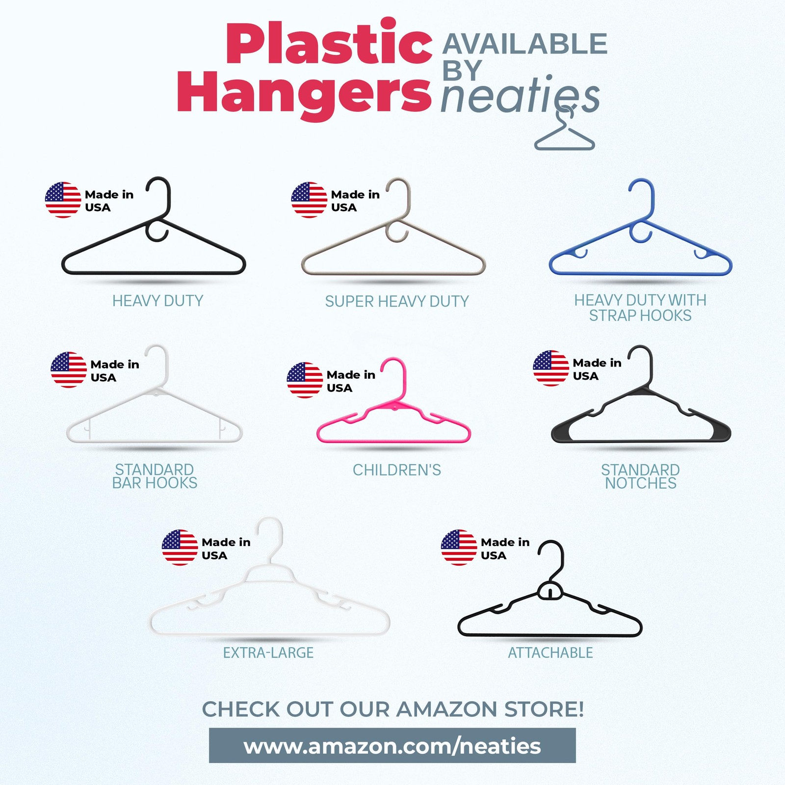 Made in USA Strong Clothes Hangers Bulk, 20-100 Pack Available, Heavy Duty