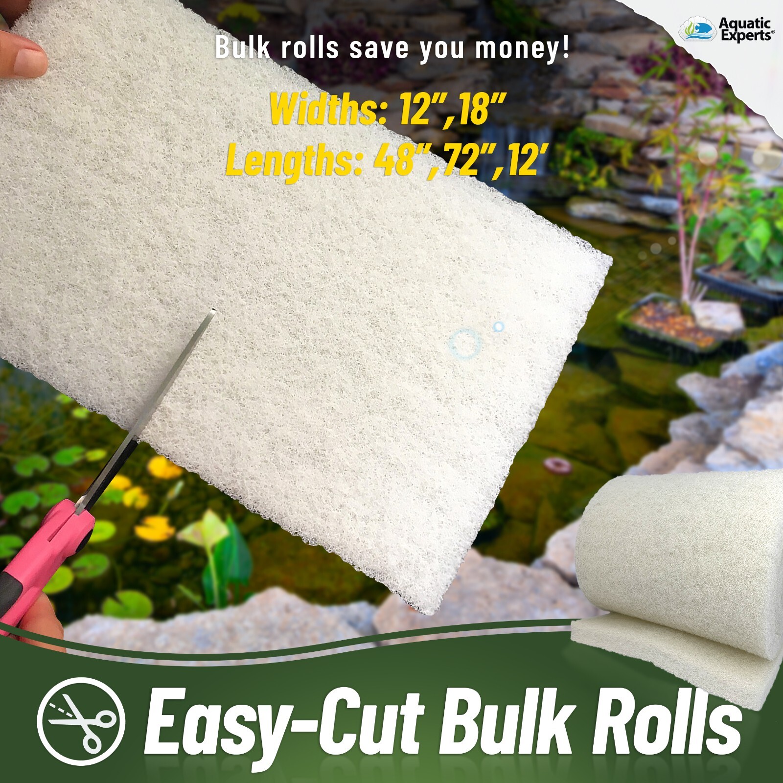 Classic Koi Pond Fine Filter Pad Durable White Bulk Roll Media - 3/4" - 1" Thick