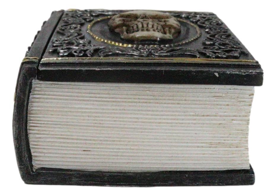 Gothic Macabre Skull Face With Scrollwork Book Shaped Decorative Trinket Box