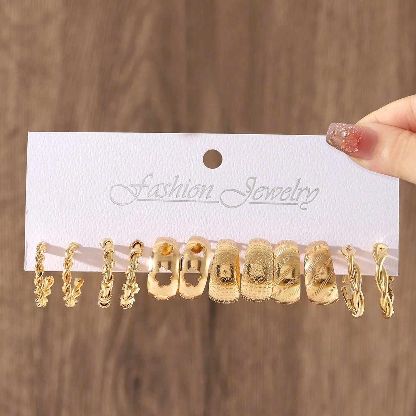 48pc Golden Hoop Shaped Earring Set Fashion Women's Pendant Ear Studs Zinc Alloy