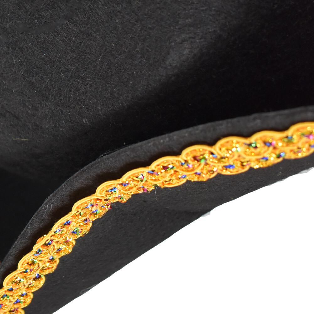 Black & Gold Tricorne Hat Colonial Pirate Costume Hat ADULT