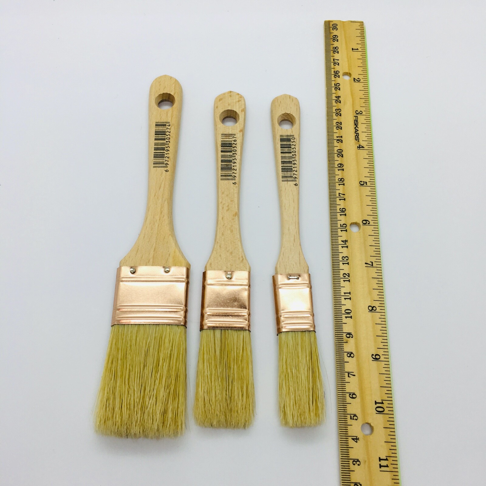 XDT#2815 Hake Paint Brush Painting Brushes 3Pc Hog Bristle 0.75in+1in+1.5in