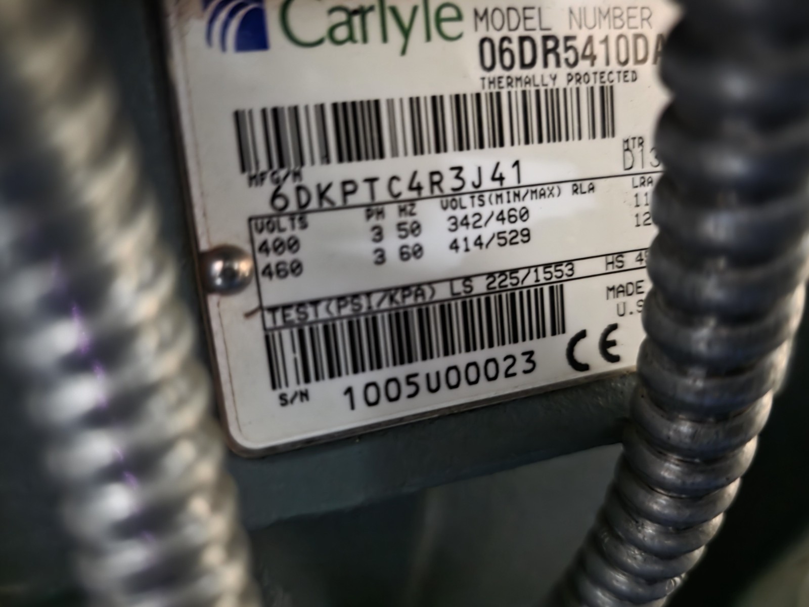 Tyler/Carrier 65 HP Refrigeration Compressor Rack Med Temp Cooler R404A R448/449