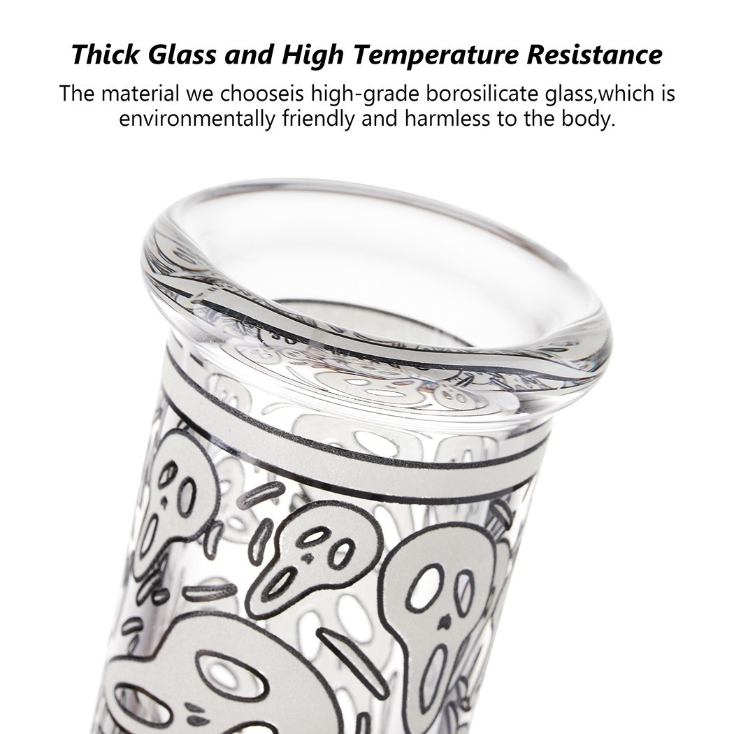 7.8" Skull Fluorescent Glass Bong Glass Water Pipe Smoking Tobacco Beaker 14MM