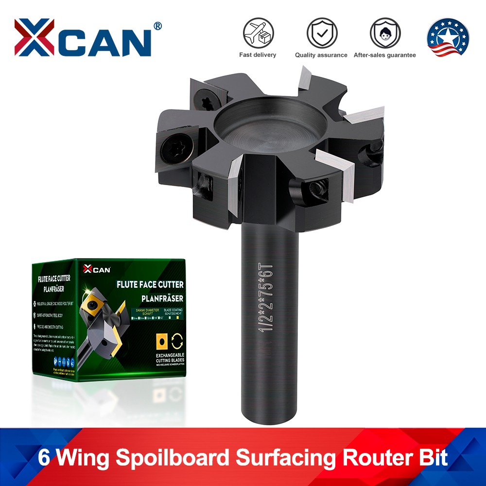 6 Wing Spoilboard Surfacing Router Bit 1/2"Shank Slab Flattening Milling Cutter