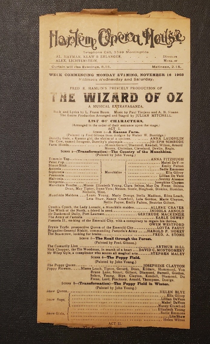2243----1903 Wizard of Oz program Harlem Opera House NYC