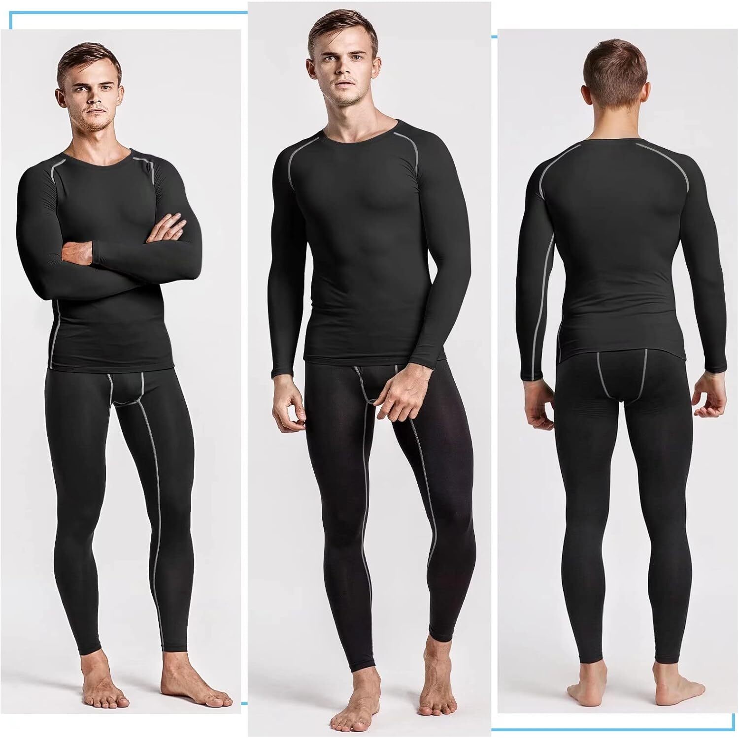 Mens Compression Base Layer Under Full Suit Shirt Tights Pant Set Winter Thermal