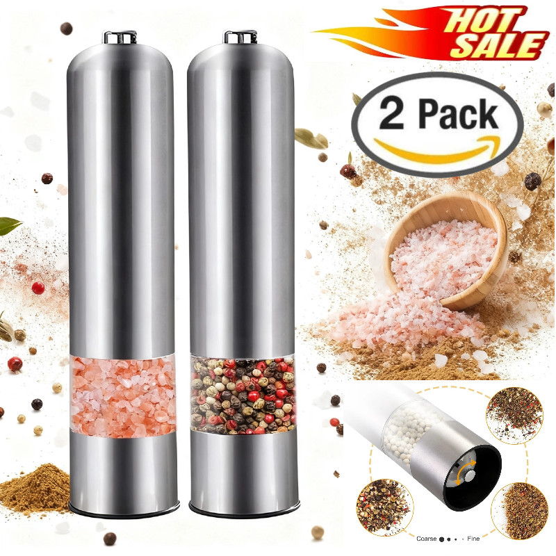 2PCS Electric Salt Pepper Grinder Mill Shakers Set Adjustable Stainless Steel US