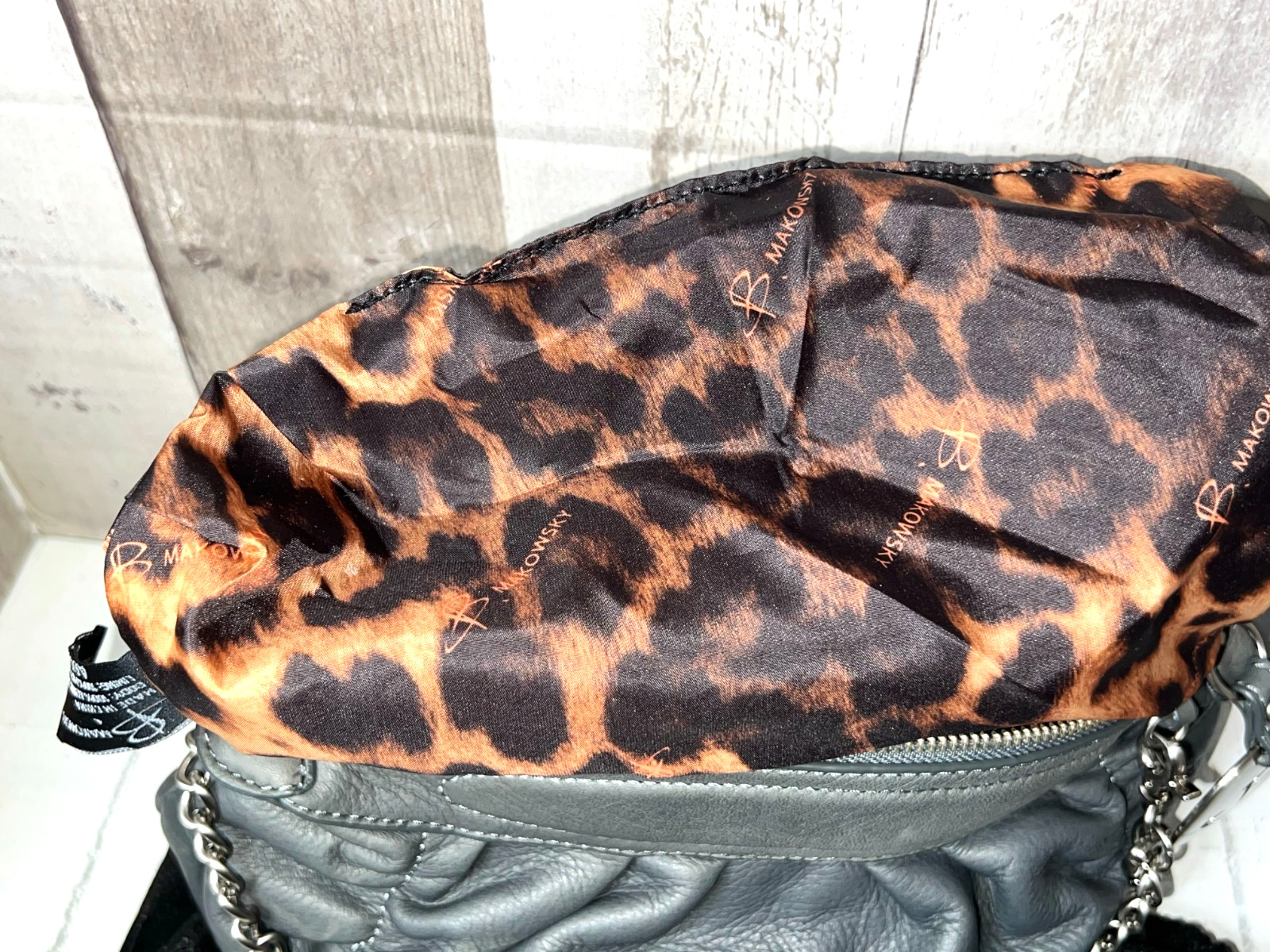 B Makowski Gray Leather Crossbody Bag, Dust Bag Included