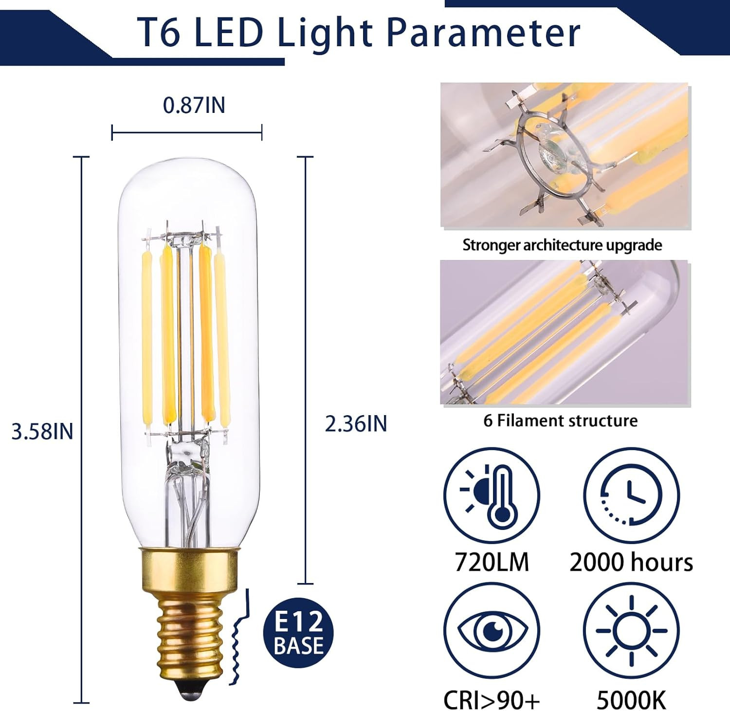 E12 Dimmable LED Bulb 80W Equivalent Small Candelabra Classic T6 T25 Ceiling Fan