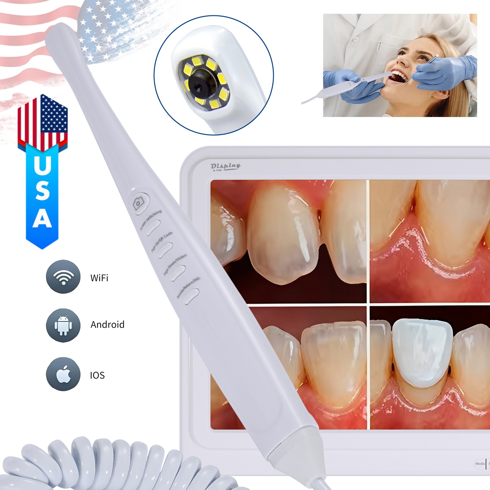 Dental Intra Oral Camera 17 Screen Wifi +Smart Focus + 8Lens+Ultra HD