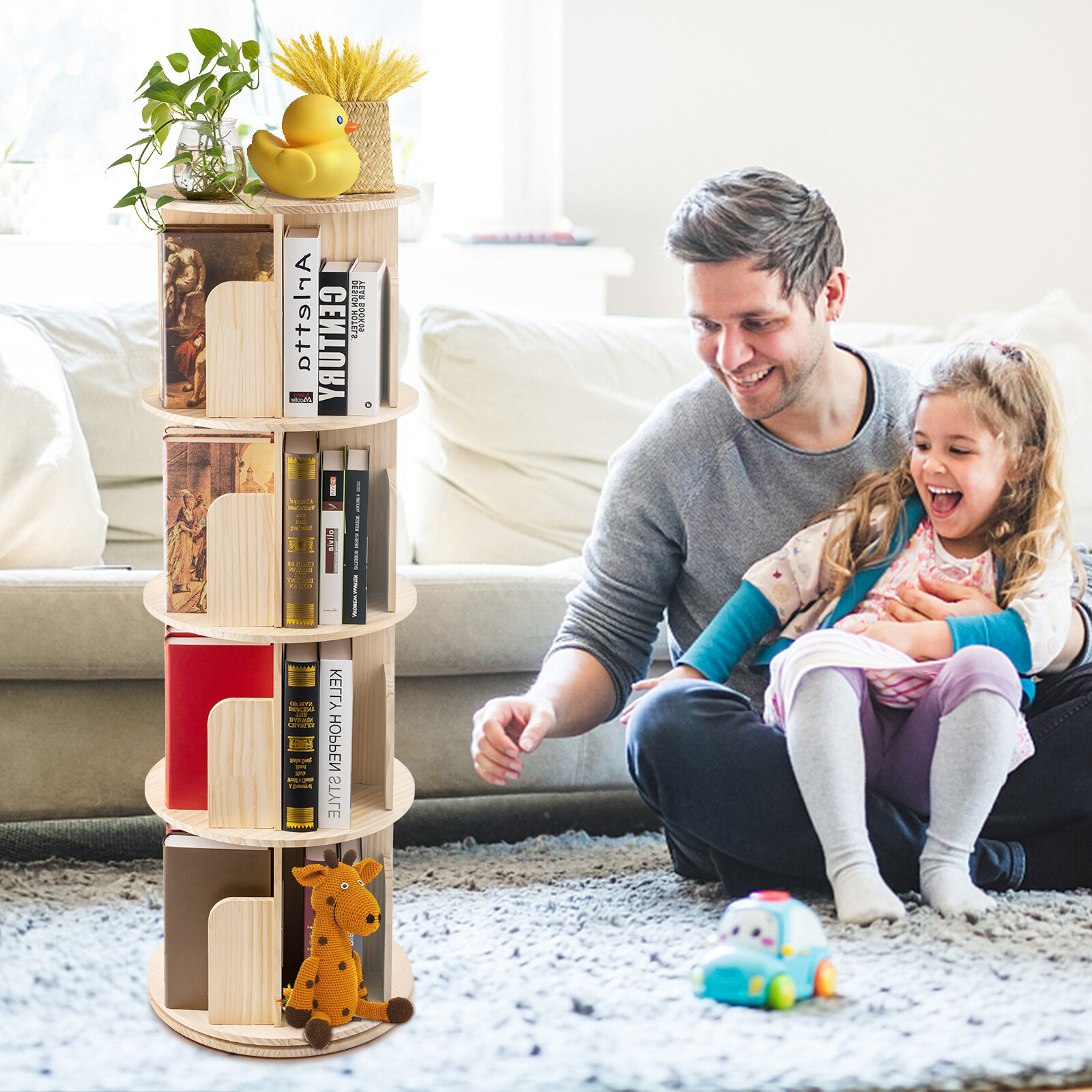 4 Tier 360° Rotating Bookshelf Bookcase Storage Shelf Freestanding Display Rack