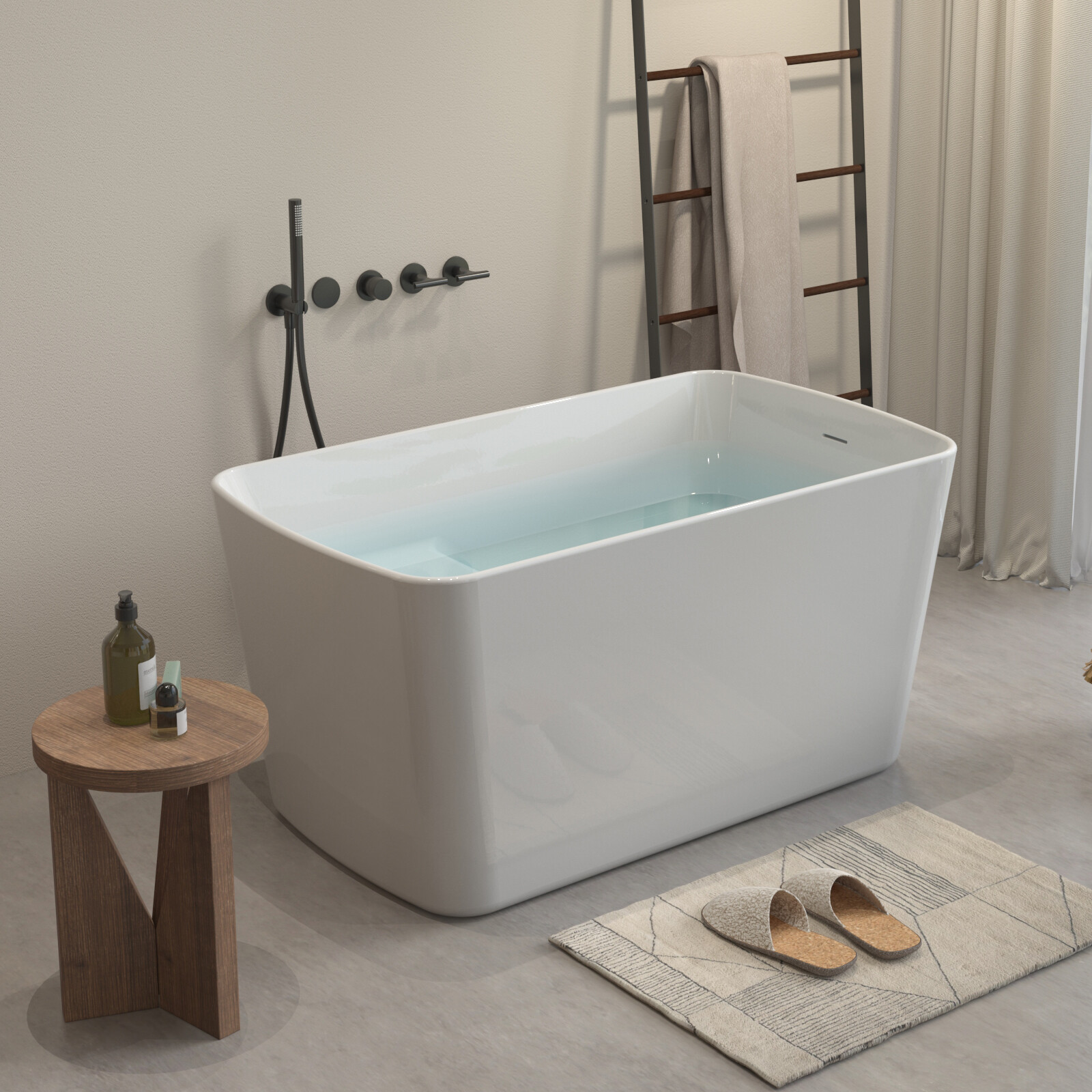 49" Freestanding Bathtub with Integrated Seat, Acrylic Stand Alone Soaking Tub