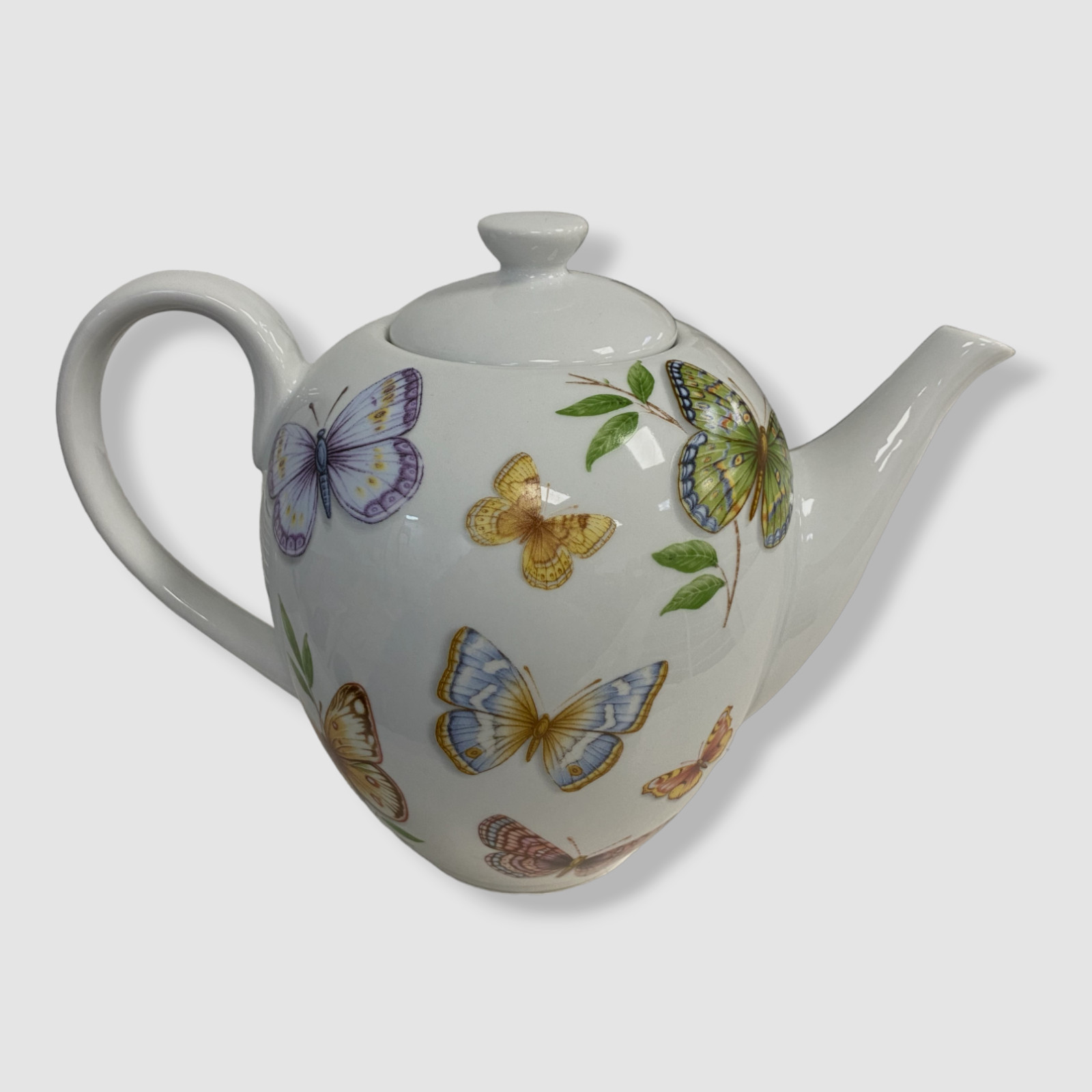 $43 Neiman Marcus White Multicolored Porcelain Butterfly Patterned Teapot