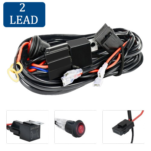 2-Lead Wiring Harness Kit ON-OFF Rocker Switch 12V Relay LED Work Light Pods Bar