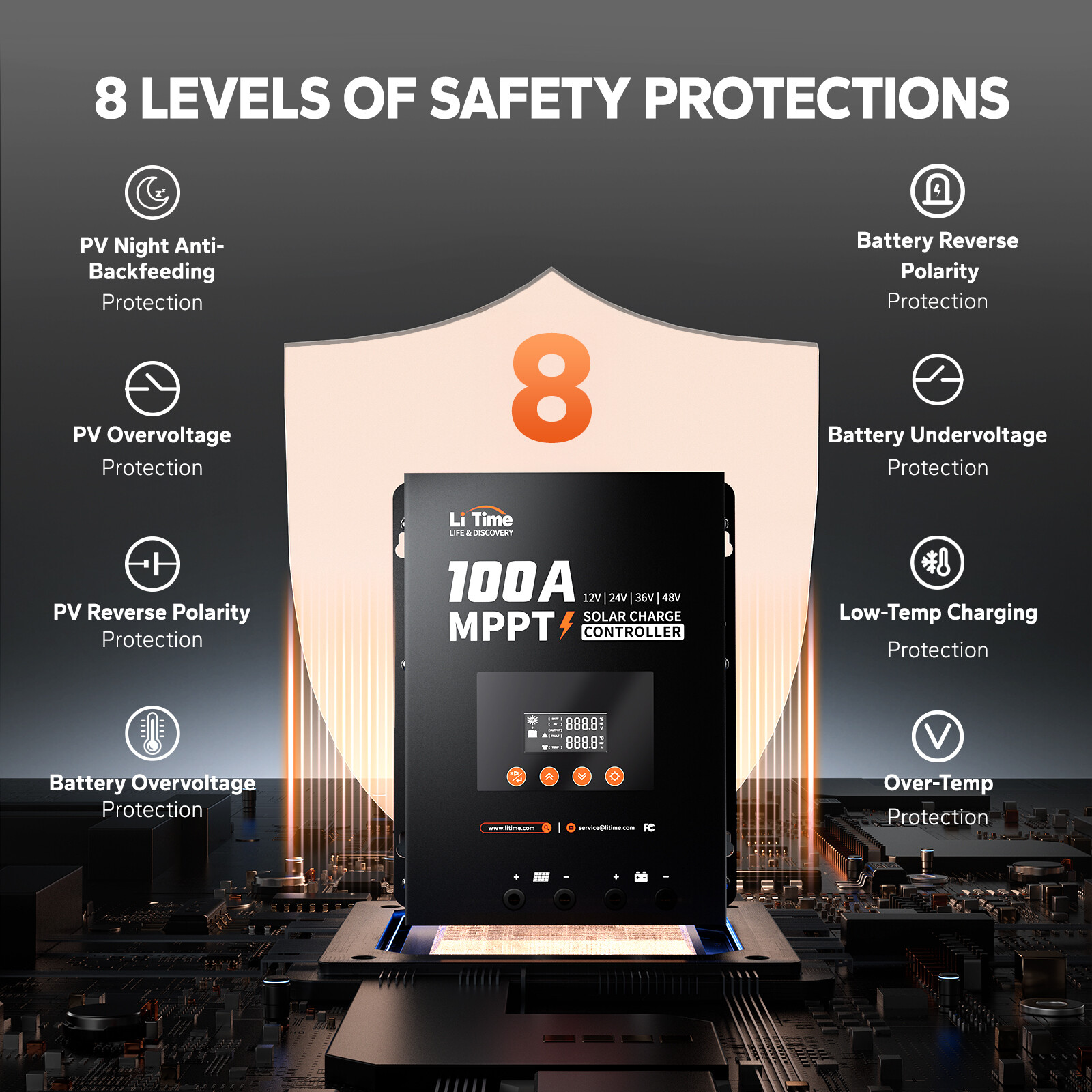 LiTime 100A MPPT 12V/24V/36V/48V Bluetooth Solar Charge Controller For LI GEL